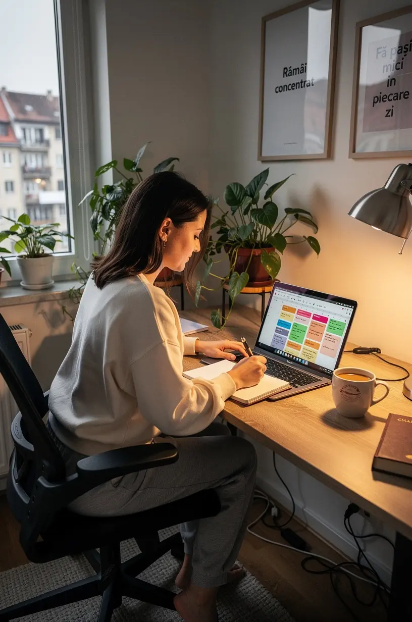 Fotografie cu un birou organizat și echipament modern pentru susținerea eficienței operaționale.