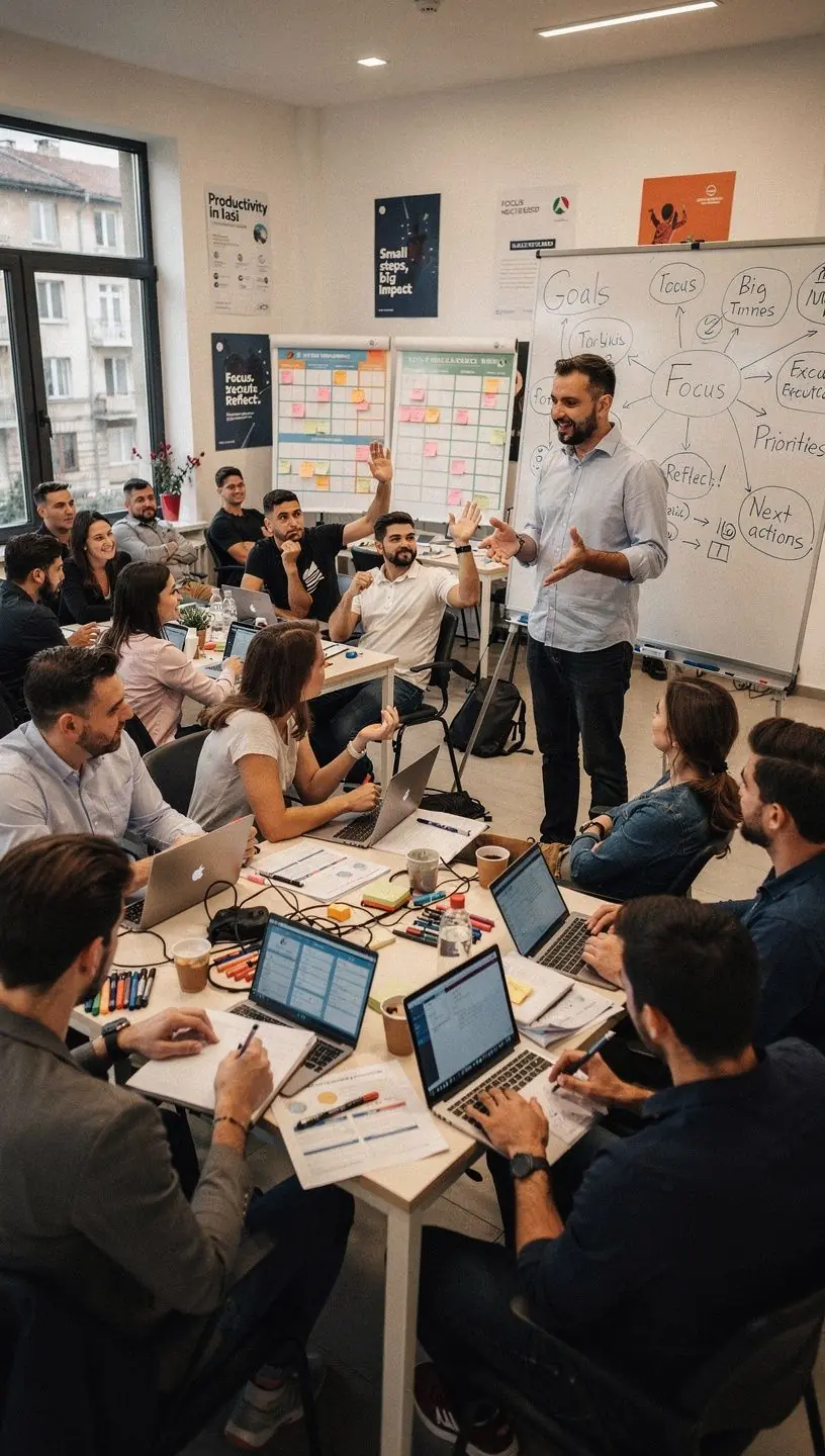 Ilustrație schematică a unui flux de lucru optimizat pentru creșterea productivității.